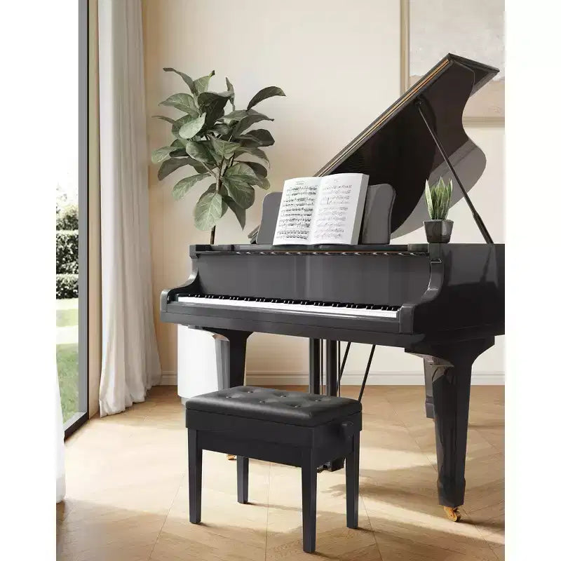 Panchina per pianoforte regolabile nera con vano portaoggetti, 1 persona