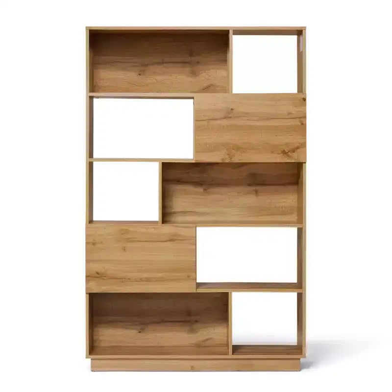Libreria Marrone a 8 Ripiani e 2 Ante, Unità Cubo a 5 Livelli con Ante, Montaggio 1 Persona
