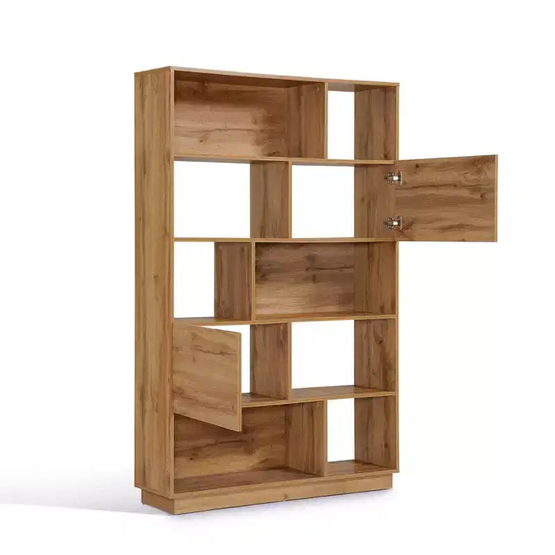 Libreria Marrone a 8 Ripiani e 2 Ante, Unità Cubo a 5 Livelli con Ante, Montaggio 1 Persona