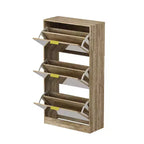 Scarpiera con anta a specchio, Quercia/Bianco, Anta a ribalta a 3 livelli, Contiene 18 paia