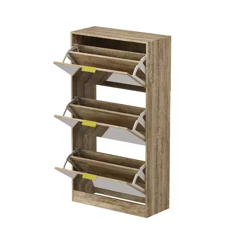 Scarpiera con anta a specchio, Quercia/Bianco, Anta a ribalta a 3 livelli, Contiene 18 paia