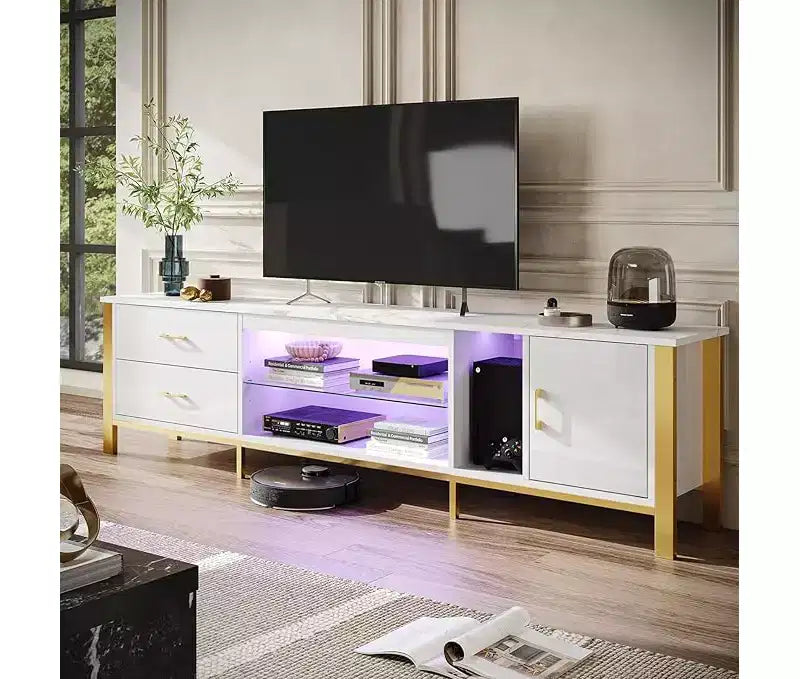 Mobile TV da 80" con LED RGB – Nero Lucido / Legno di Pino / Bianco Lucido – Adatto per TV fino a 95"