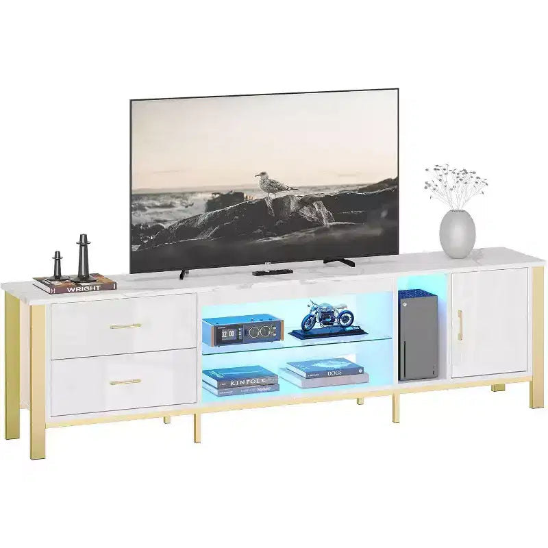Mobile TV da 80" con LED RGB – Nero Lucido / Legno di Pino / Bianco Lucido – Adatto per TV fino a 95"