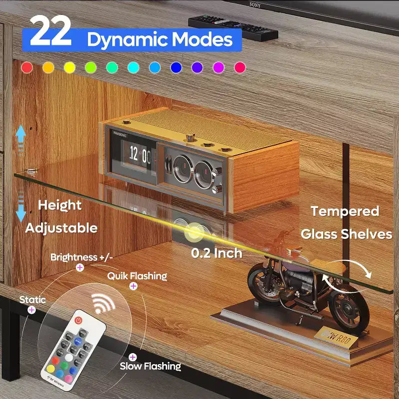Mobile TV da 80" con LED RGB – Nero Lucido / Legno di Pino / Bianco Lucido – Adatto per TV fino a 95"