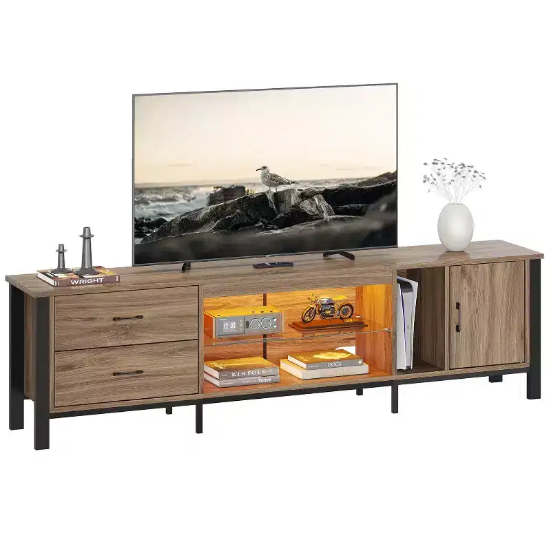Mobile TV da 80" con LED RGB – Nero Lucido / Legno di Pino / Bianco Lucido – Adatto per TV fino a 95"