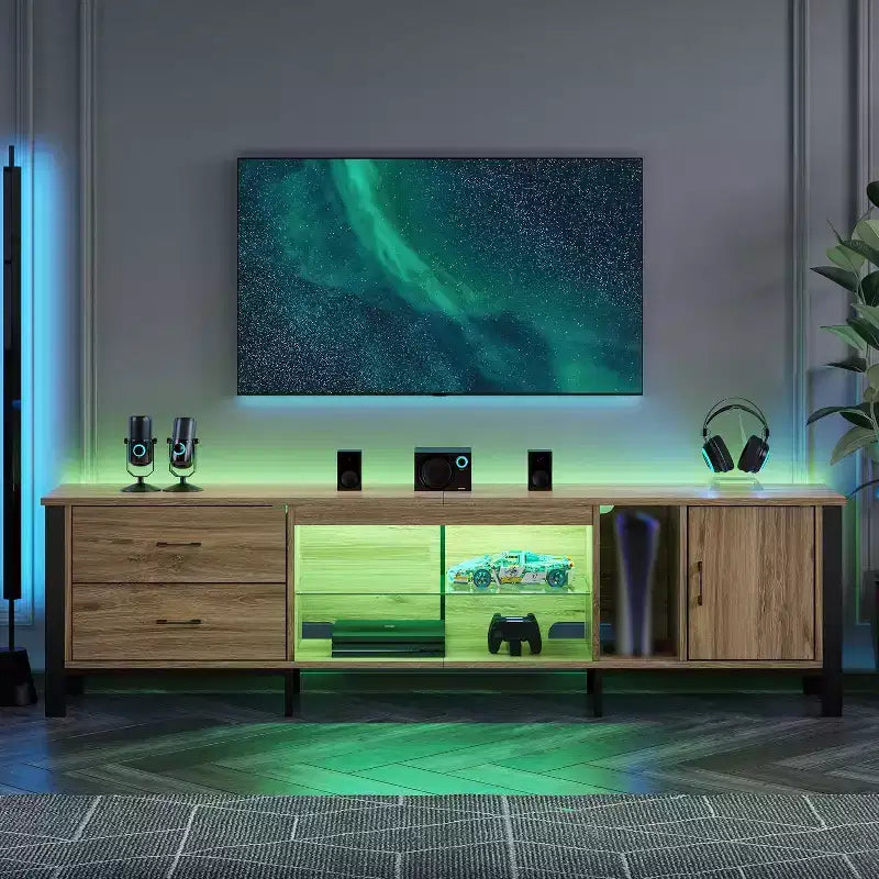 Mobile TV da 80" con LED RGB – Nero Lucido / Legno di Pino / Bianco Lucido – Adatto per TV fino a 95"