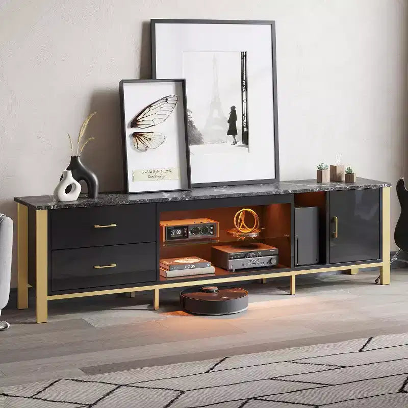 Mobile TV da 80" con LED RGB – Nero Lucido / Legno di Pino / Bianco Lucido – Adatto per TV fino a 95"