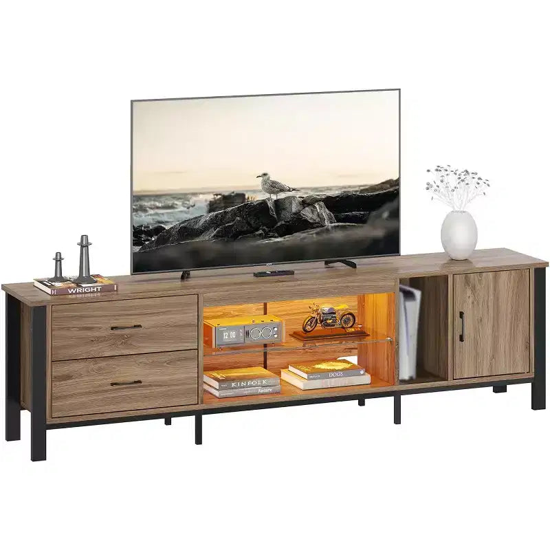 Mobile TV da 80" con LED RGB – Nero Lucido / Legno di Pino / Bianco Lucido – Adatto per TV fino a 95"