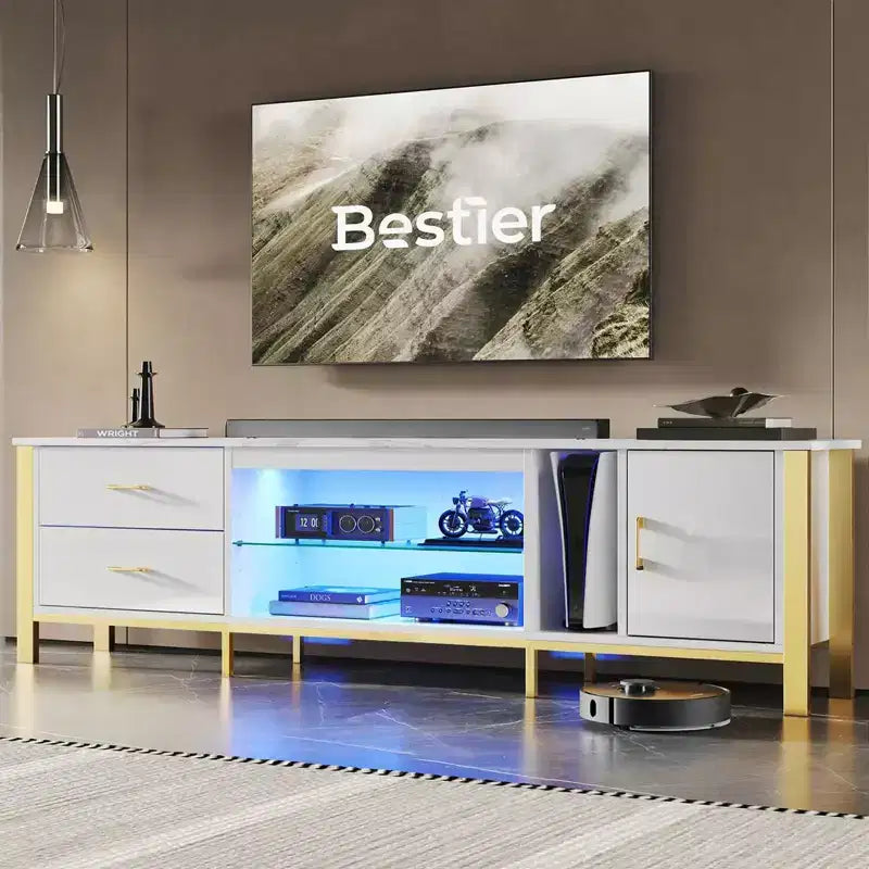Mobile TV da 80" con LED RGB – Nero Lucido / Legno di Pino / Bianco Lucido – Adatto per TV fino a 95"