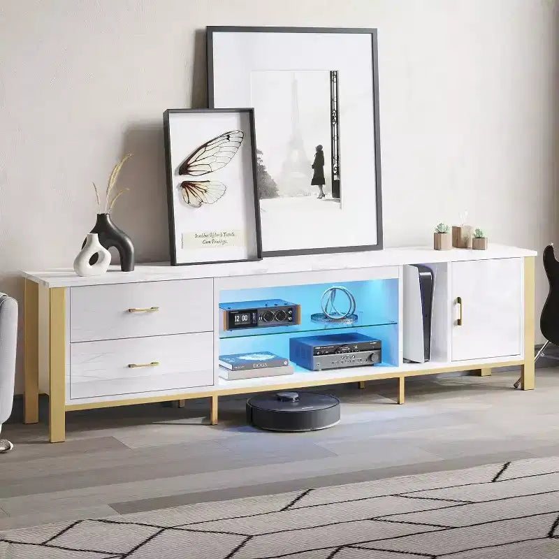 Mobile TV da 80" con LED RGB – Nero Lucido / Legno di Pino / Bianco Lucido – Adatto per TV fino a 95"
