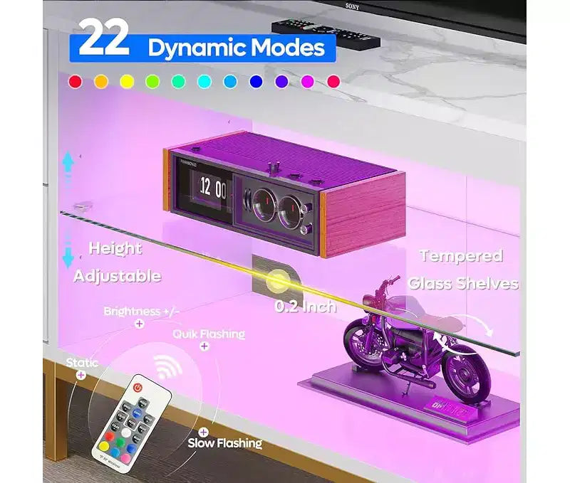 Mobile TV da 80" con LED RGB – Nero Lucido / Legno di Pino / Bianco Lucido – Adatto per TV fino a 95"