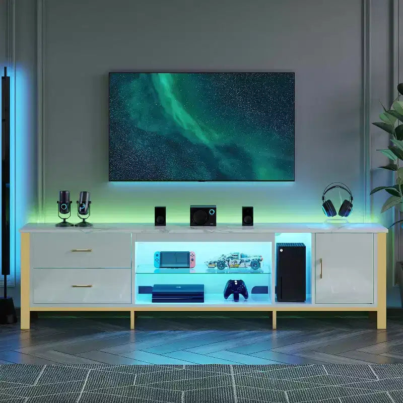 Mobile TV da 80" con LED RGB – Nero Lucido / Legno di Pino / Bianco Lucido – Adatto per TV fino a 95"