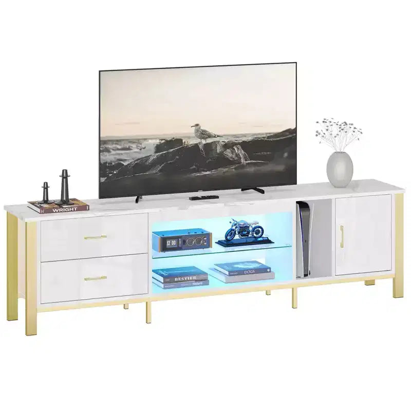 Mobile TV da 80" con LED RGB – Nero Lucido / Legno di Pino / Bianco Lucido – Adatto per TV fino a 95"