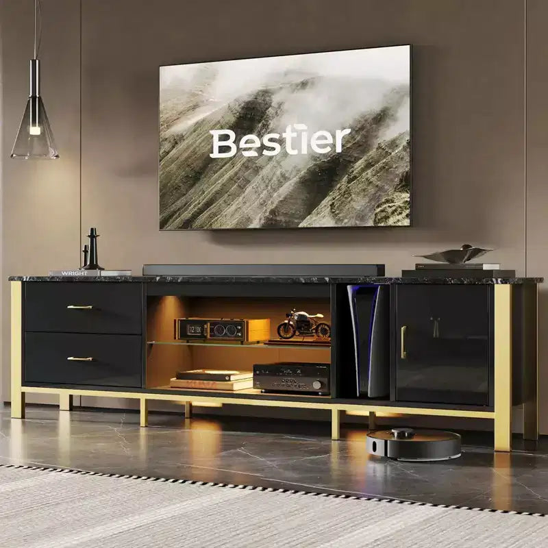 Mobile TV da 80" con LED RGB – Nero Lucido / Legno di Pino / Bianco Lucido – Adatto per TV fino a 95"