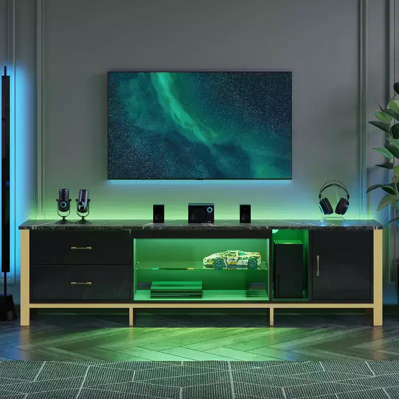 Mobile TV da 80" con LED RGB – Nero Lucido / Legno di Pino / Bianco Lucido – Adatto per TV fino a 95"