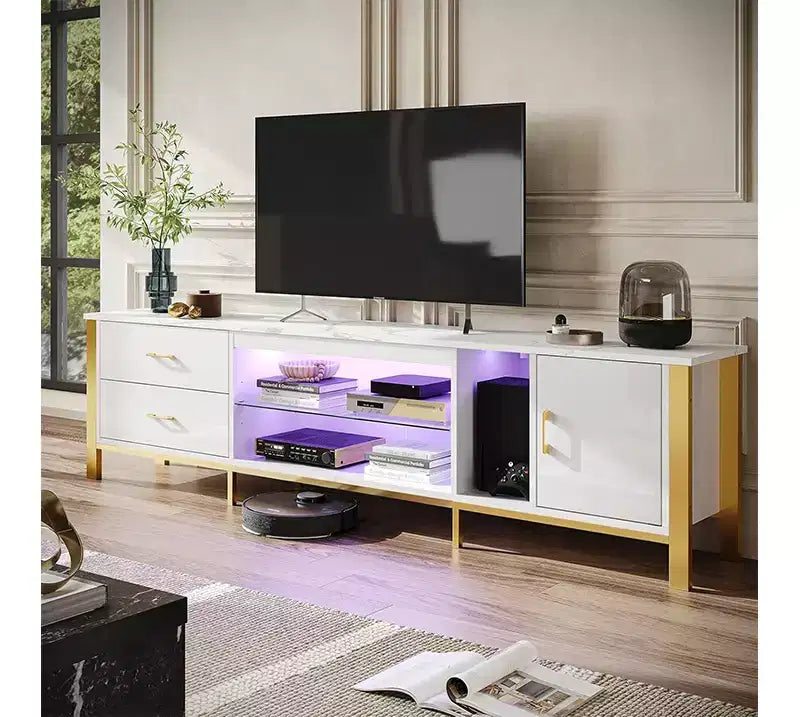 Mobile TV da 80" con LED RGB – Nero Lucido / Legno di Pino / Bianco Lucido – Adatto per TV fino a 95"