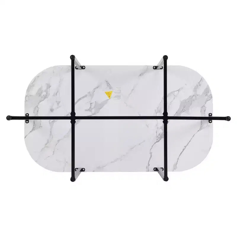 Set da pranzo ovale nero in finto marmo – 7 pezzi, 6 posti