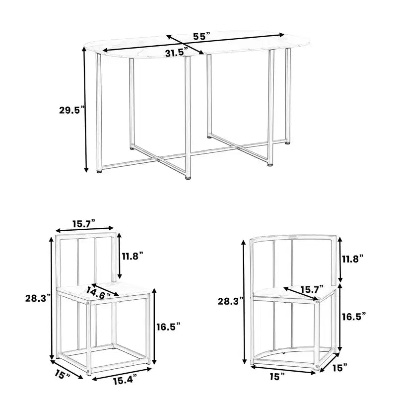 Set da pranzo ovale nero in finto marmo – 7 pezzi, 6 posti