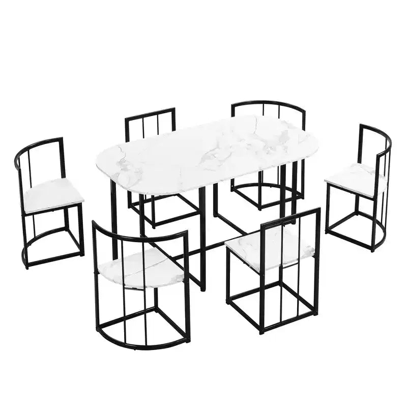 Set da pranzo ovale nero in finto marmo – 7 pezzi, 6 posti