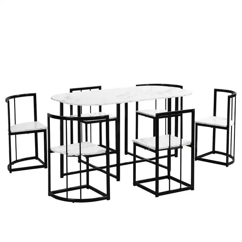 Set da pranzo ovale nero in finto marmo – 7 pezzi, 6 posti