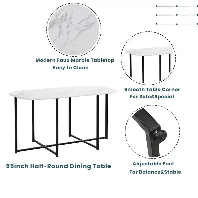 Set da pranzo ovale nero in finto marmo – 7 pezzi, 6 posti