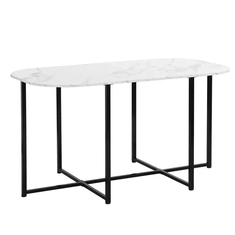Set da pranzo ovale nero in finto marmo – 7 pezzi, 6 posti