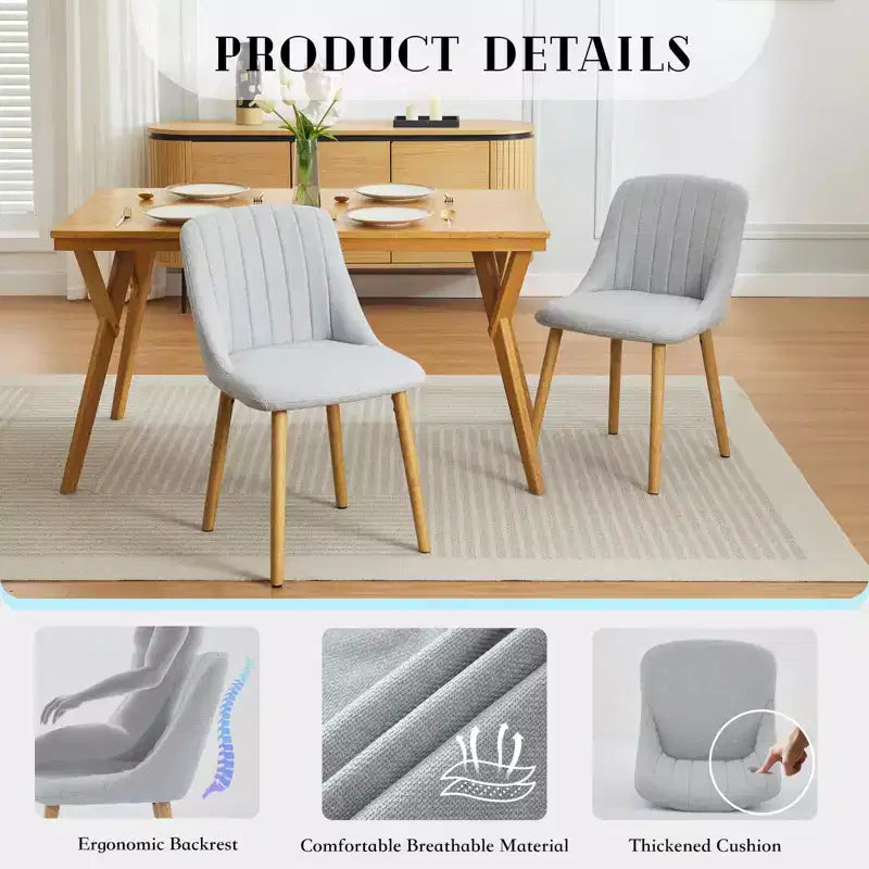Sedia da pranzo imbottita, beige/grigio, schienale alto senza braccioli, set da 2