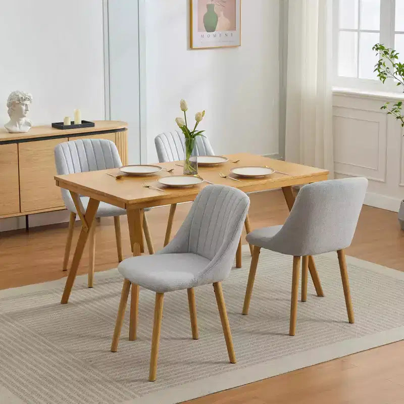 Sedia da pranzo imbottita, beige/grigio, schienale alto senza braccioli, set da 2