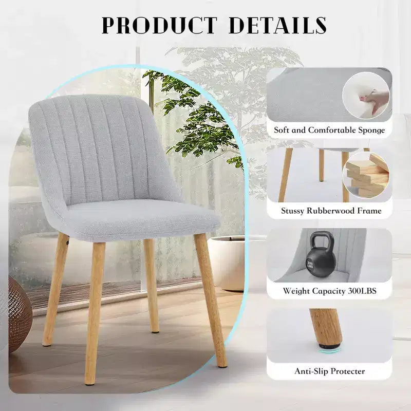 Sedia da pranzo imbottita, beige/grigio, schienale alto senza braccioli, set da 2