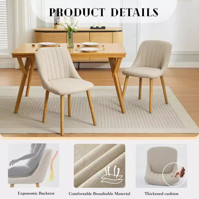 Sedia da pranzo imbottita, beige/grigio, schienale alto senza braccioli, set da 2