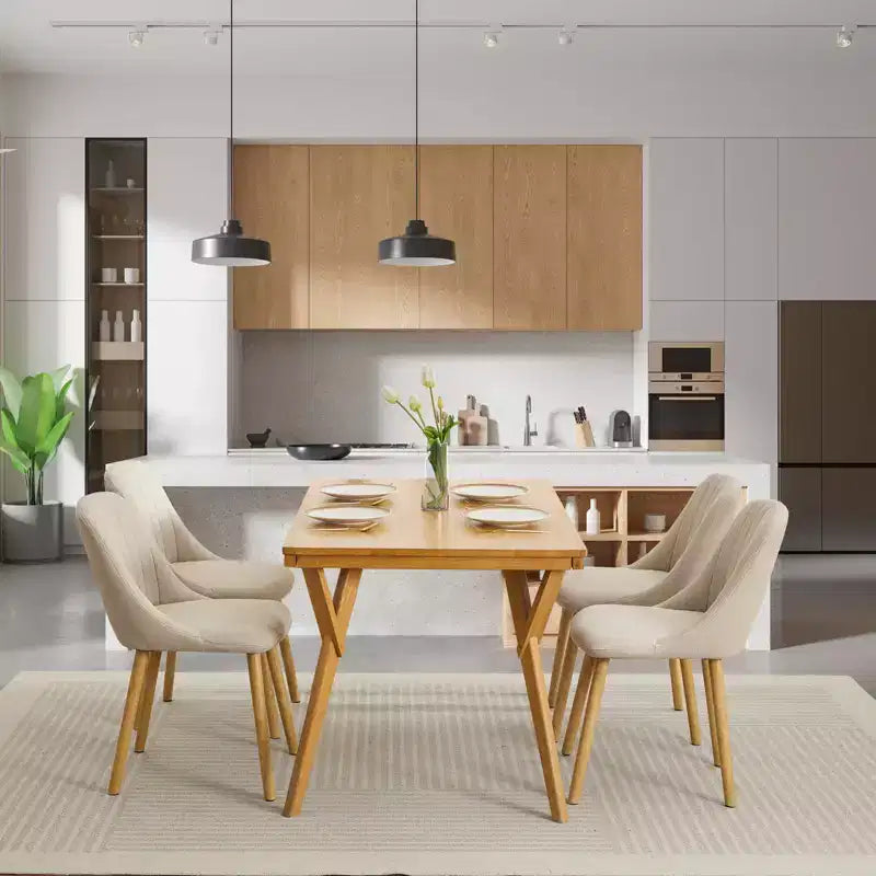 Sedia da pranzo imbottita, beige/grigio, schienale alto senza braccioli, set da 2