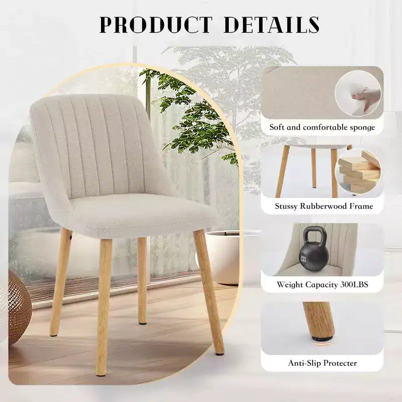 Sedia da pranzo imbottita, beige/grigio, schienale alto senza braccioli, set da 2