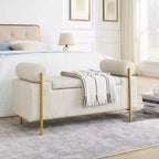Panca contenitore imbottita beige con braccioli cilindrici, 1 posto