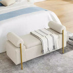 Panca contenitore imbottita beige con braccioli cilindrici, 1 posto