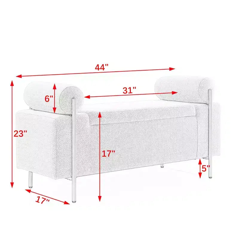 Panca contenitore imbottita beige con braccioli cilindrici, 1 posto