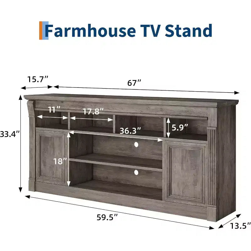 Mobile TV stile rustico da 67", nero/marrone/grigio/bianco, adatto per TV fino a 75"