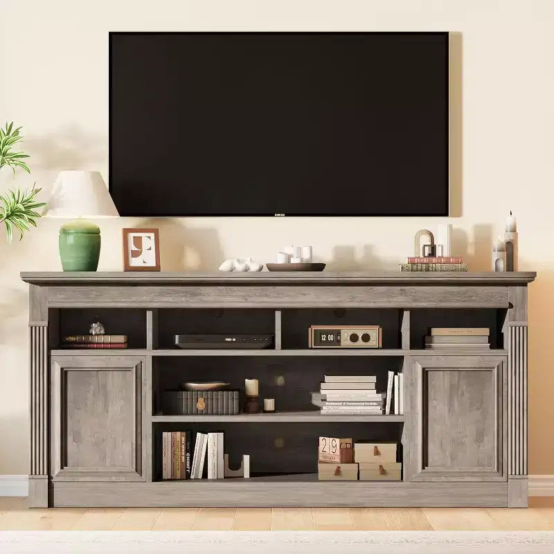 Mobile TV stile rustico da 67", nero/marrone/grigio/bianco, adatto per TV fino a 75"