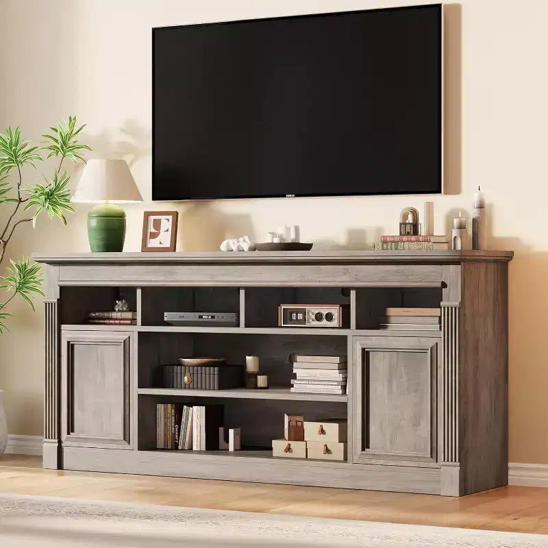 Mobile TV stile rustico da 67", nero/marrone/grigio/bianco, adatto per TV fino a 75"