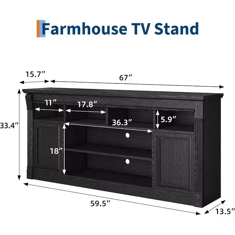 Mobile TV stile rustico da 67", nero/marrone/grigio/bianco, adatto per TV fino a 75"