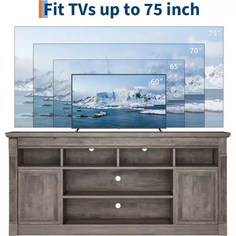 Mobile TV stile rustico da 67", nero/marrone/grigio/bianco, adatto per TV fino a 75"
