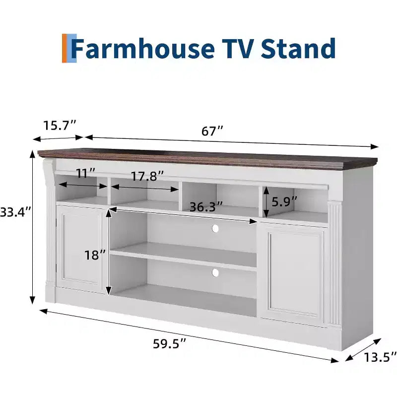 Mobile TV stile rustico da 67", nero/marrone/grigio/bianco, adatto per TV fino a 75"