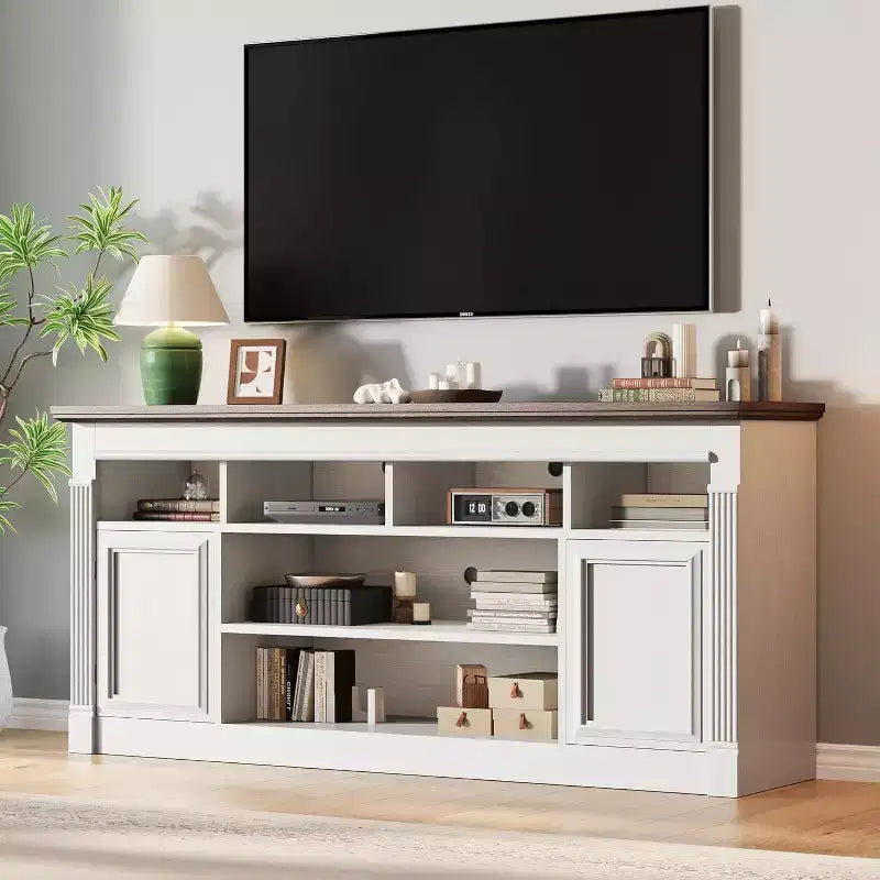 Mobile TV stile rustico da 67", nero/marrone/grigio/bianco, adatto per TV fino a 75"