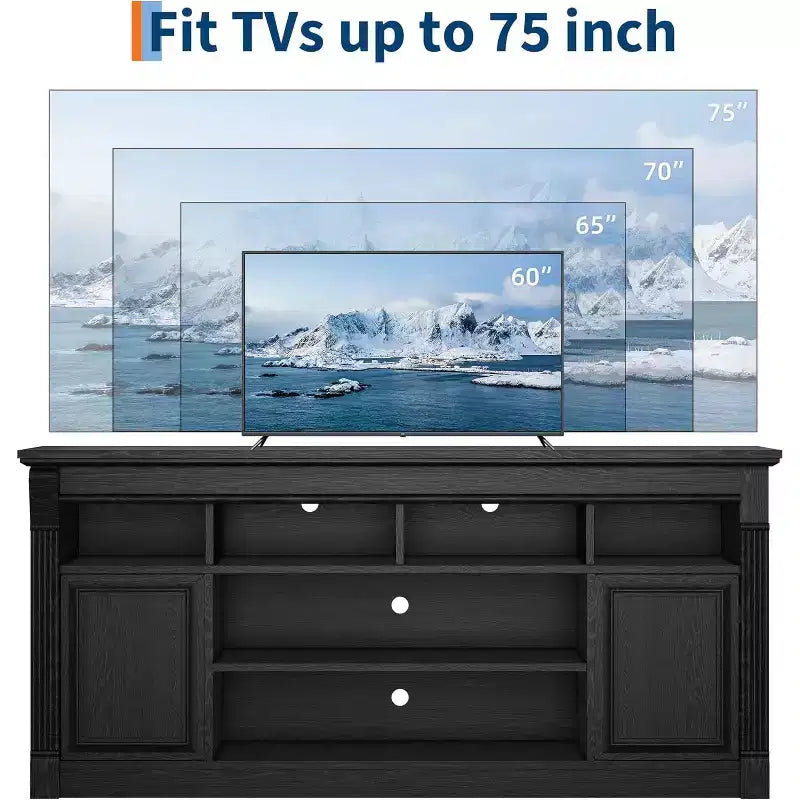 Mobile TV stile rustico da 67", nero/marrone/grigio/bianco, adatto per TV fino a 75"