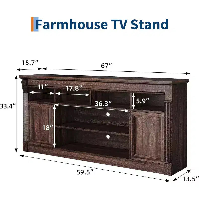 Mobile TV stile rustico da 67", nero/marrone/grigio/bianco, adatto per TV fino a 75"