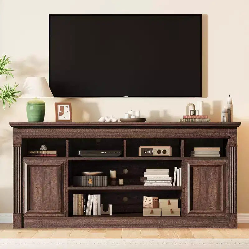 Mobile TV stile rustico da 67", nero/marrone/grigio/bianco, adatto per TV fino a 75"