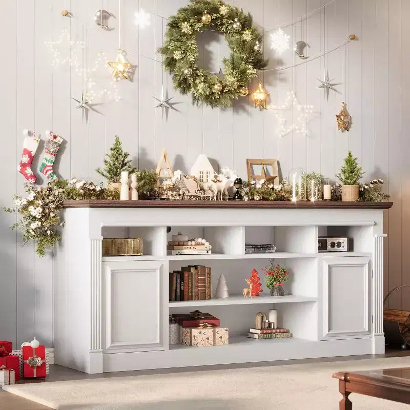 Mobile TV stile rustico da 67", nero/marrone/grigio/bianco, adatto per TV fino a 75"