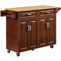 FAMYYT Brown Drop Leaf Wood Top 54 in. Kitchen Island Cart with 2 Drawers, Locking Casters, and Storage Shelves