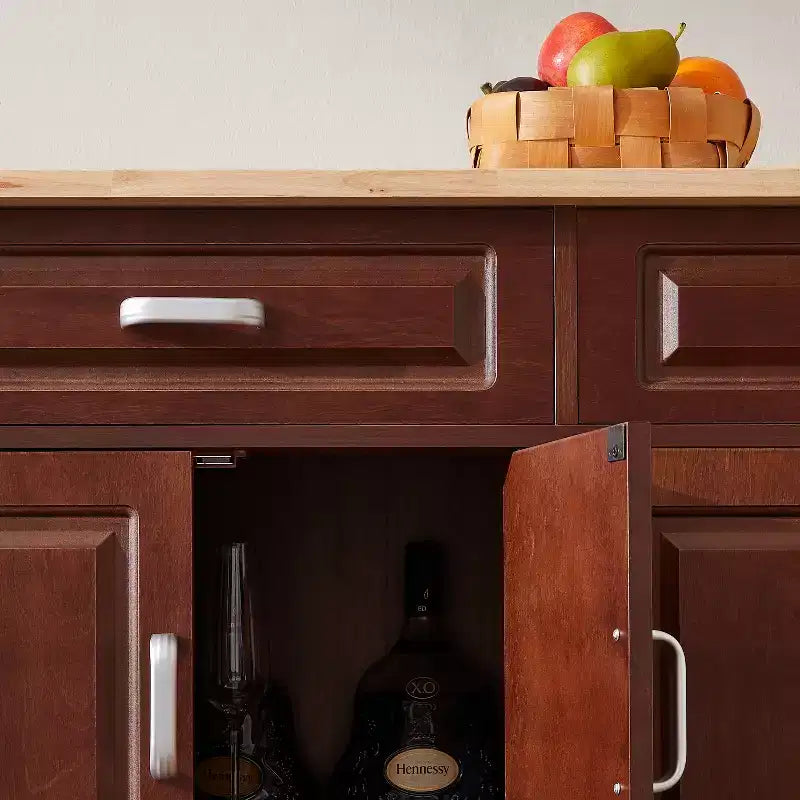 Carrello da cucina con isola a ribalta marrone con 2 cassetti