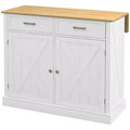 FAMYYT White Smooth Rubber Wood Top 23.5 in. Kitchen Island with 2 Door Cabinet and 2 Drawers
