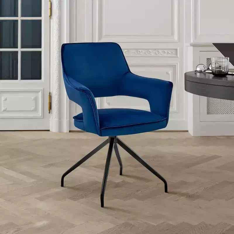 Poltrona d'accento in velluto blu/grigio con gambe in legno nero – 1 Posto